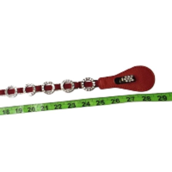 WOMENS Red Stretch Belt Bling Crystals Buckle Elasticized Band Belt - Picture 14 of 16